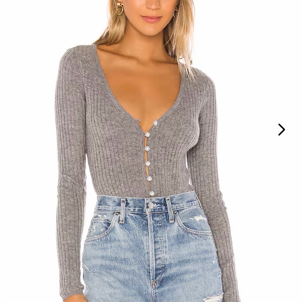 LOVERS + FRIENDS Baxter Gray Ribbed Long Sleeve Top Cardigan Size M